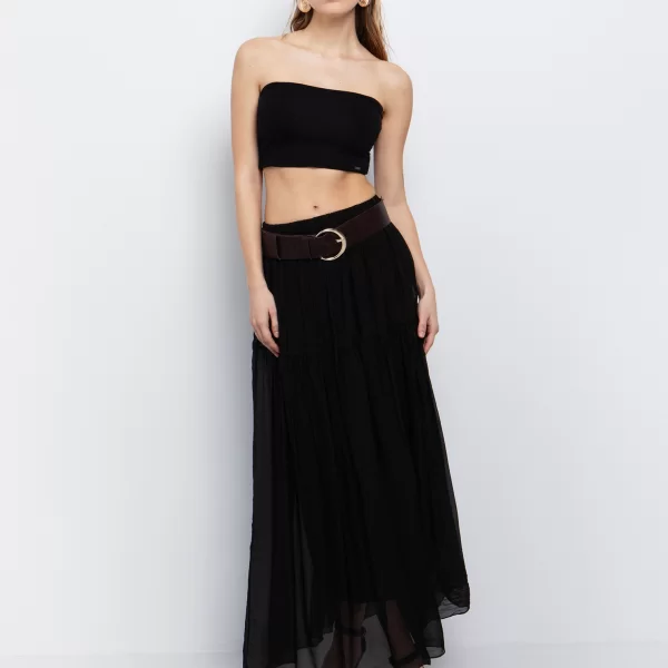 Maxi φούστα viscose-μετάξι - ΜΑΥΡΟ