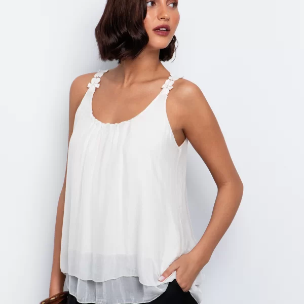 Τοπ με φλοράλ τιράντα - ΥΠΟΛΕΥΚΟ