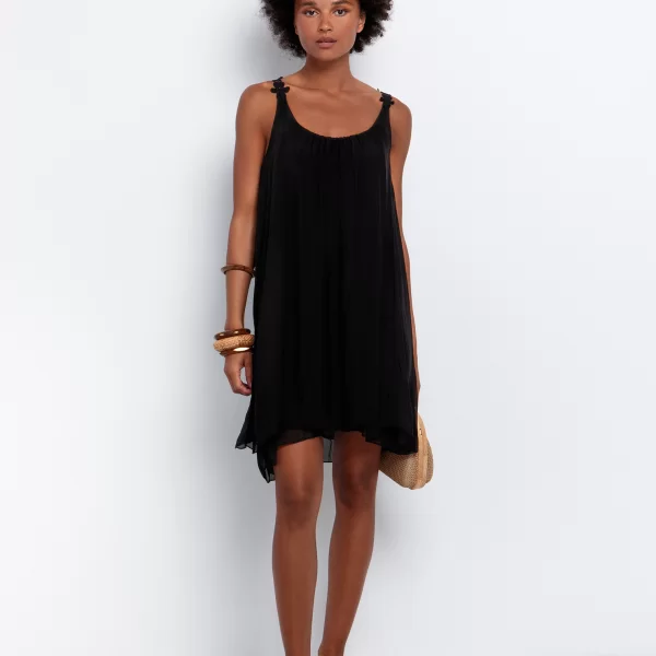 Φόρεμα με floral τιράντα - ΜΑΥΡΟ