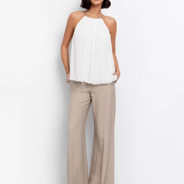 Halter πλισέ μπλούζα λούρεξ - ΥΠΟΛΕΥΚΟ