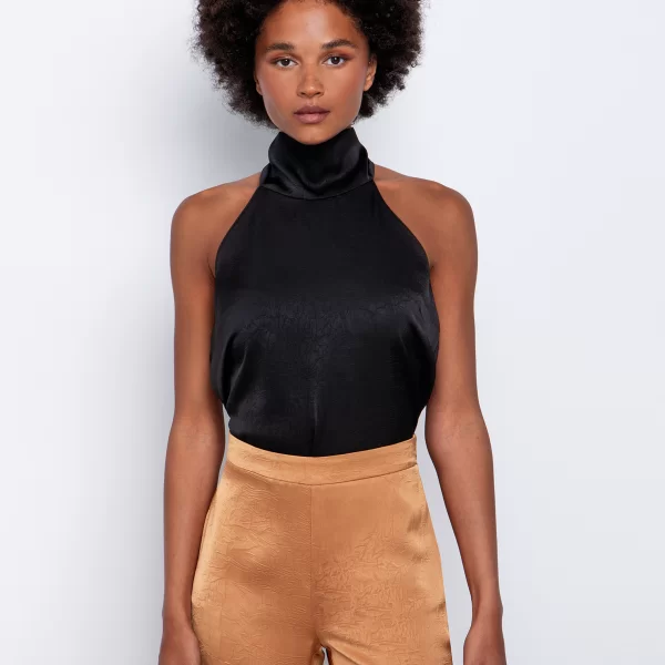 Halter τοπ με ντραπέ πλάτη - ΜΑΥΡΟ