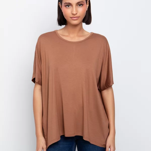 Ασύμμετρη μπλούζα στρογγυλή λαιμόκοψη - ΚΑΦΕ