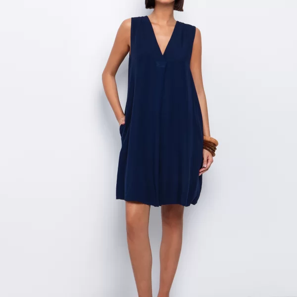 Ριχτό φόρεμα με πιέτα - ΜΠΛΕ NAVY