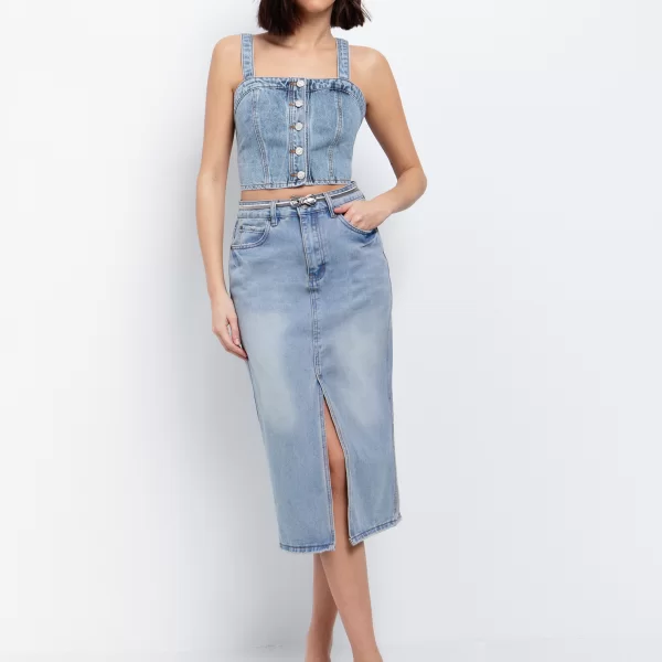 Jean μίντι φούστα με σκίσιμο - ΑΝΟΙΧΤΟ ΜΠΛΕ