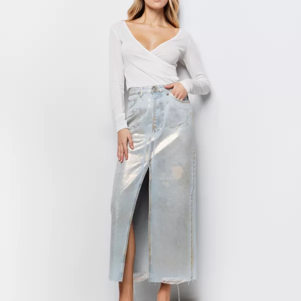 Τζιν φούστα foil - ΑΝΟΙΧΤΟ ΜΠΛΕ