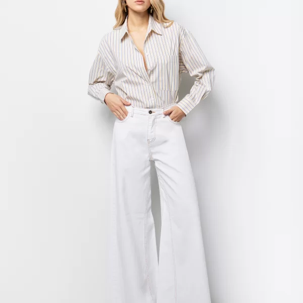 Wide leg jean με γαζιά - ΛΕΥΚΟ