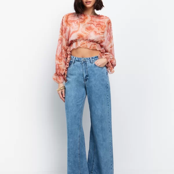 Wide leg τζιν με μεσαία μέση - ΜΕΣΑΙΟ ΜΠΛΕ