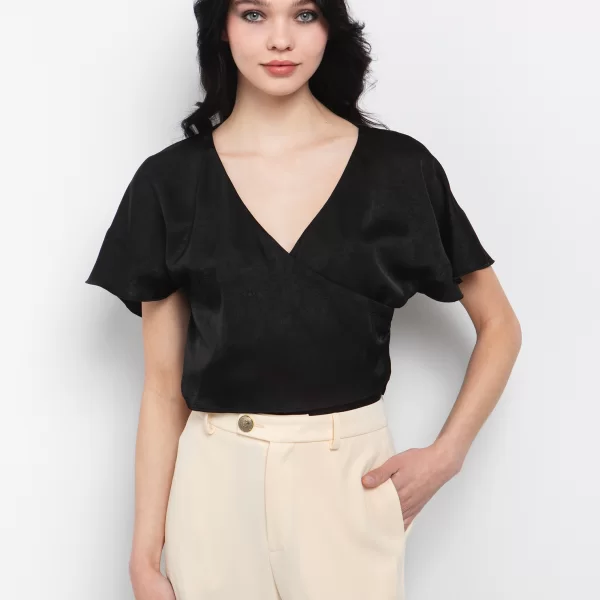 Κρουαζέ μπλούζα σατινέ - ΜΑΥΡΟ