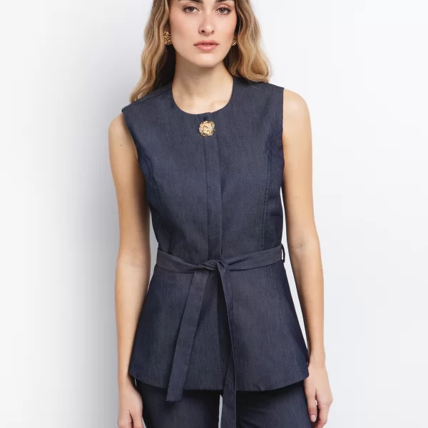 Γιλέκο σε denim όψη - ΤΖΗΝ ΜΠΛΕ