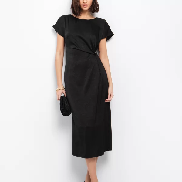 Satin φόρεμα με κόμπο - ΜΑΥΡΟ