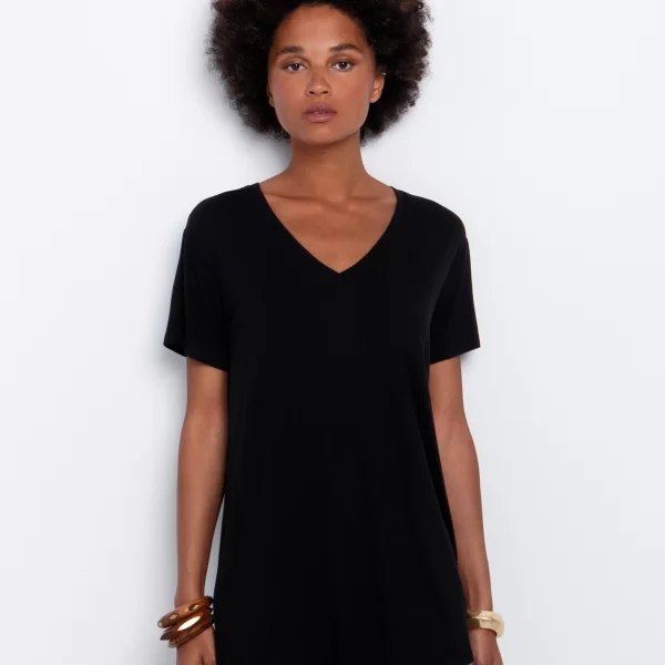 Viscose t-shirt με V - ΜΑΥΡΟ