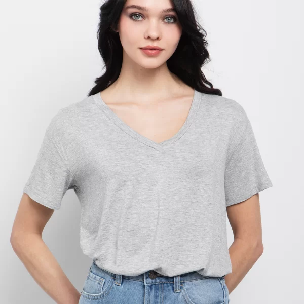 Viscose t-shirt με V - ΜΕΛΑΝΖΕ ΓΚΡΙ