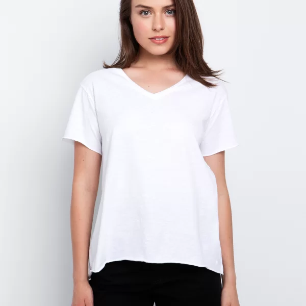 Ασύμμετρο t-shirt με V - ΛΕΥΚΟ