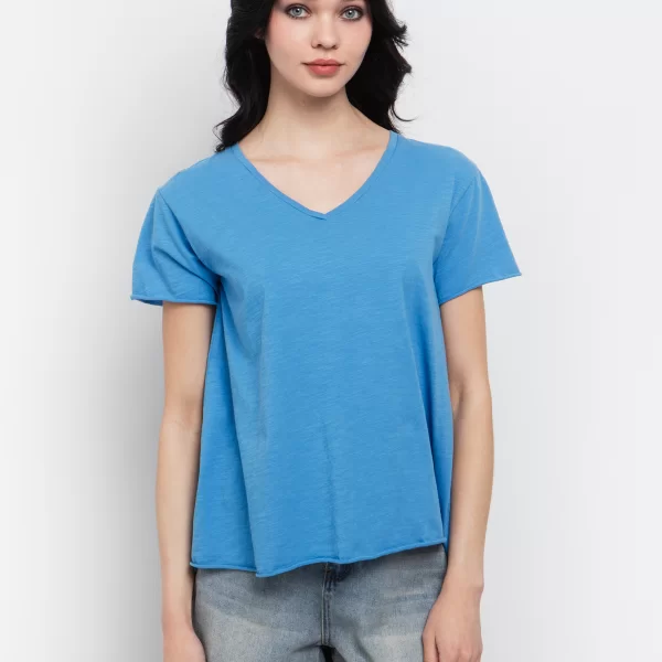 Ασύμμετρο t-shirt με V - ΘΑΛΑΣΣΙ