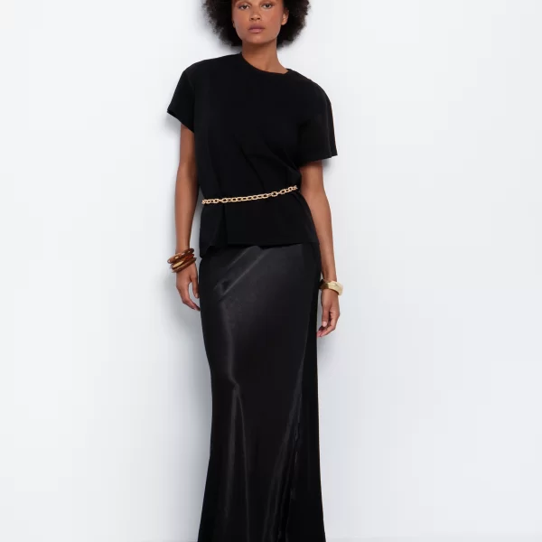 Basic T shirt με στρογγυλή λαιμόκοψη - ΜΑΥΡΟ