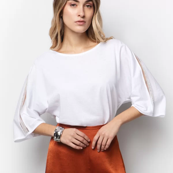 Μπλούζα με διαφάνεια & πέτρες - ΥΠΟΛΕΥΚΟ