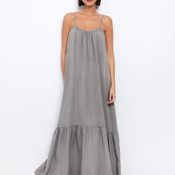 Maxi φόρεμα σε ριχτή γραμμή - ΣΚΟΥΡΟ ΜΠΕΖ