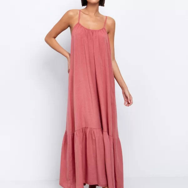 Maxi φόρεμα σε ριχτή γραμμή - ΒΡΩΜ.ΚΟΡΑΛΙ