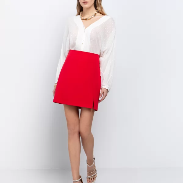 Mini φούστα με σκίσιμο - ΚΟΚΚΙΝΟ