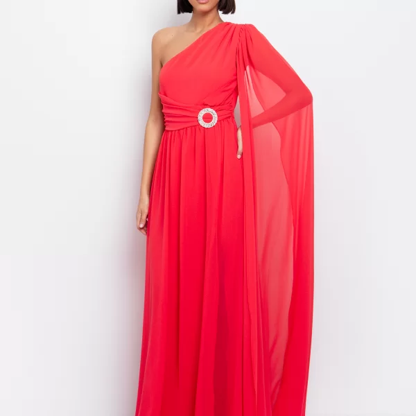 One shoulder φόρεμα με αγκράφα - ΚΟΡΑΛΙ