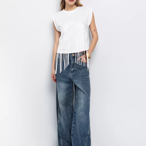 Μπλούζα με κρόσσια - ΥΠΟΛΕΥΚΟ