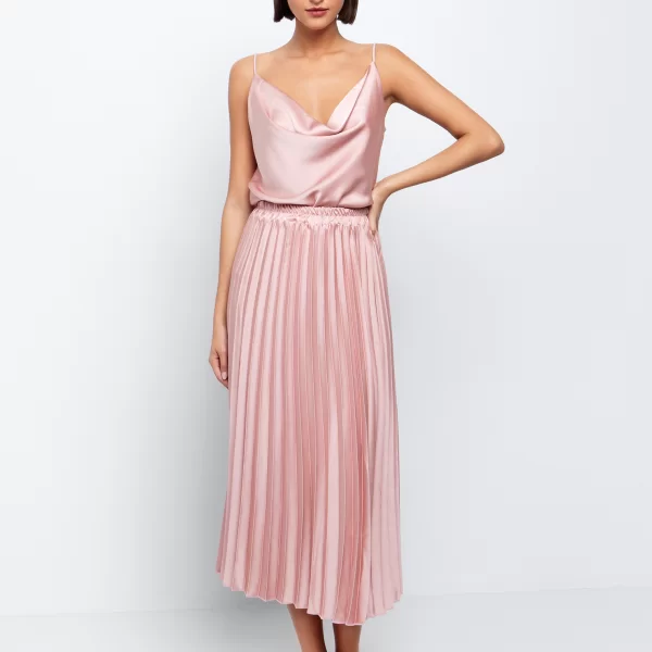 Πλισέ σατινέ φούστα - ΡΟΖ