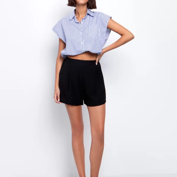 Ψηλόμεσο σορτς με πιέτες - ΜΑΥΡΟ