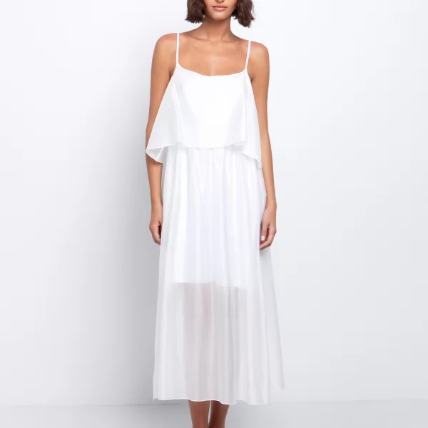 Midi φόρεμα με βολάν - ΥΠΟΛΕΥΚΟ