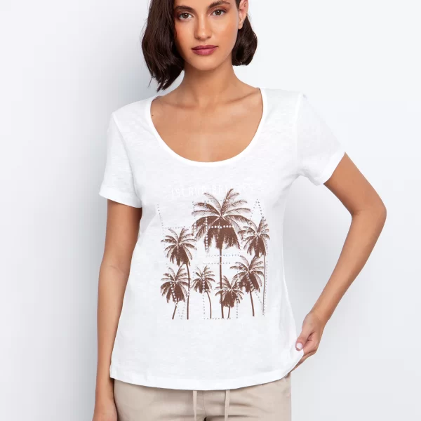 T shirt με φοίνικες & strass - ΥΠΟΛΕΥΚΟ
