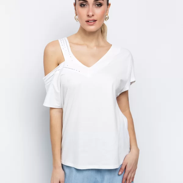 Ασύμμετρη μπλούζα με στρας - ΥΠΟΛΕΥΚΟ