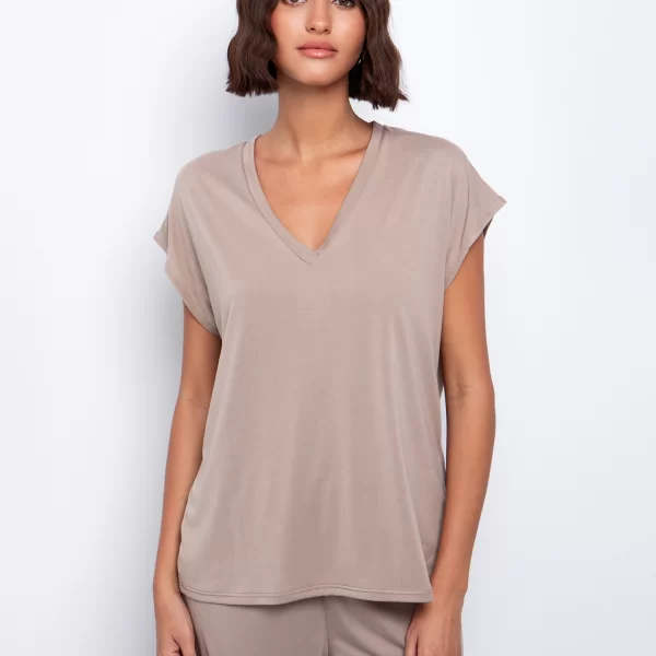 Ριχτή μπλούζα με V - ΣΚΟΥΡΟ ΜΠΕΖ