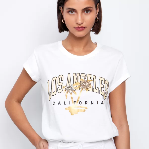 T-shirt με απλικέ λουλούδι - ΛΕΥΚΟ