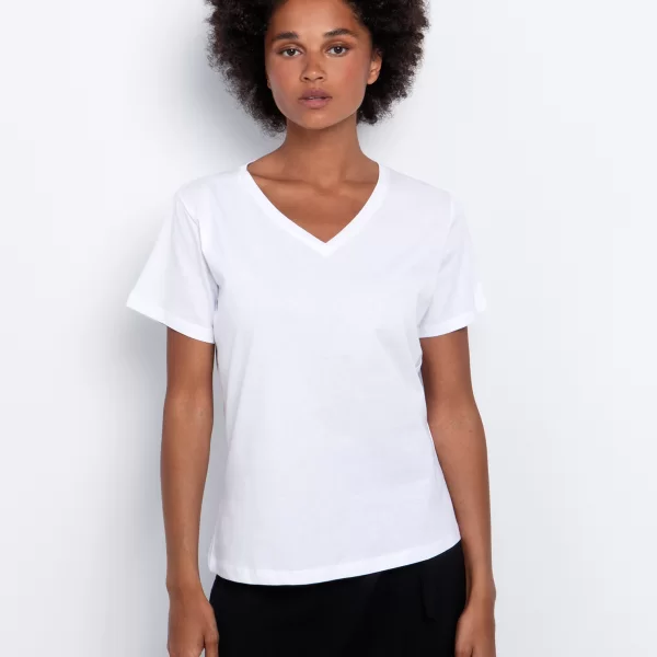 Ασύμμετρη μπλούζα με V - ΛΕΥΚΟ
