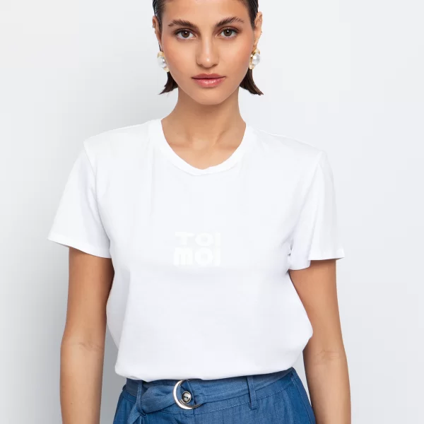 T shirt με γκλίτερ logo - ΥΠΟΛΕΥΚΟ