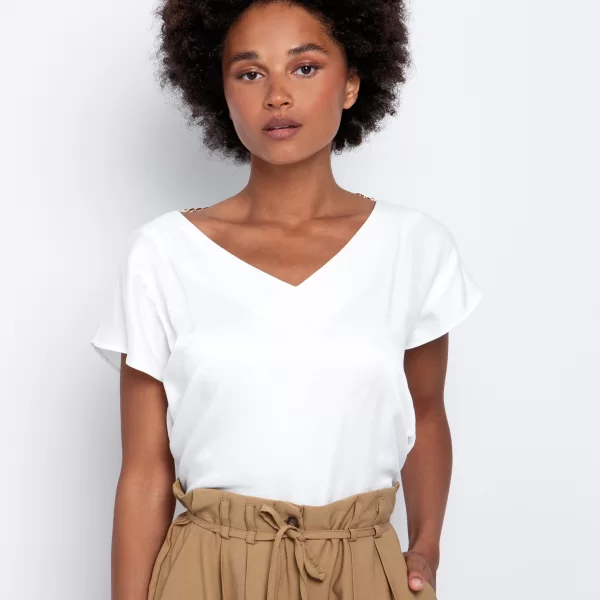 Satin μπλούζα με αλυσίδα - ΥΠΟΛΕΥΚΟ