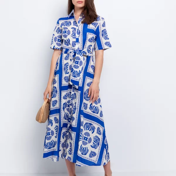 Ποπλίνα σεμιζιέ φόρεμα με ζώνη - ΕΜΠΡΙΜΕ