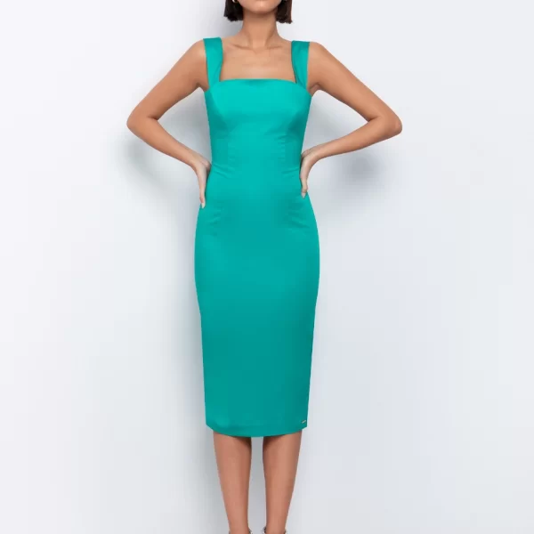 Pencil φόρεμα ποπλίνα - ΣΜΑΡΑΓΔΙ