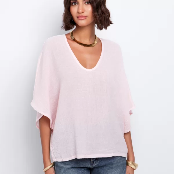 Ριχτή μπλούζα ανάγλυφη - ΡΟΖ