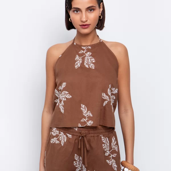 Halter τοπ με κέντημα φύλλα - ΚΑΦΕ
