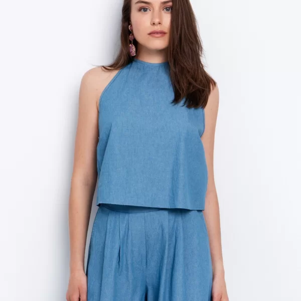 Halter τοπ σε denim όψη - ΤΖΗΝ ΜΠΛΕ
