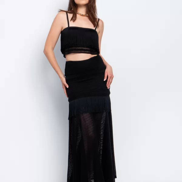 Μaxi φούστα με κρόσσια - ΜΑΥΡΟ