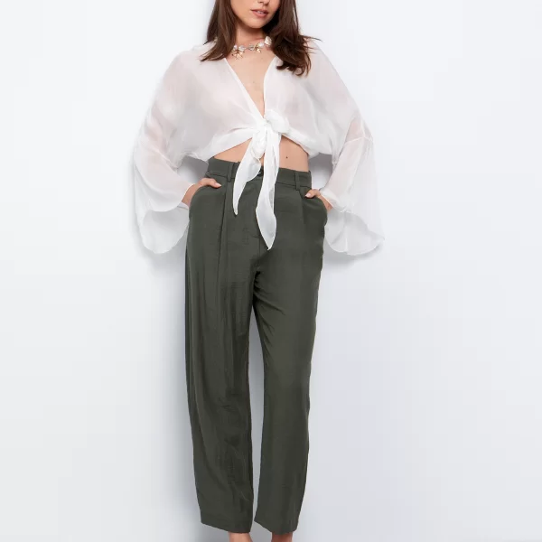 Ankle length παντελόνι με τσέπες - ΧΑΚΙ