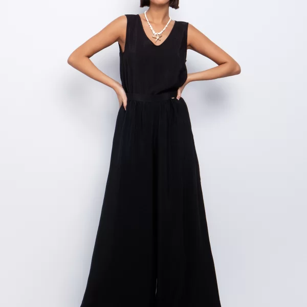 Full-length παντελόνα με ανοίγματα - ΜΑΥΡΟ