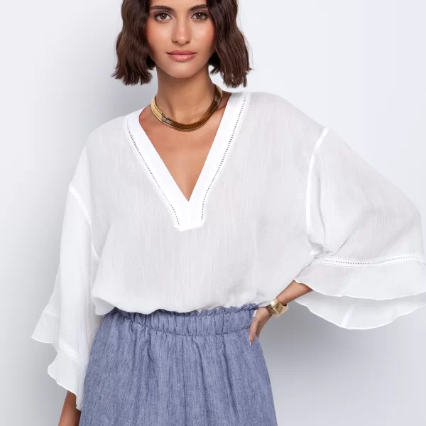 Μπλούζα με broderie στοιχεία - ΛΕΥΚΟ