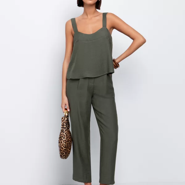 Μπλούζα από μείγμα βισκόζης & λινού - ΧΑΚΙ