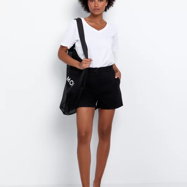 Βαμβακερό σορτς με τσέπες - ΜΑΥΡΟ