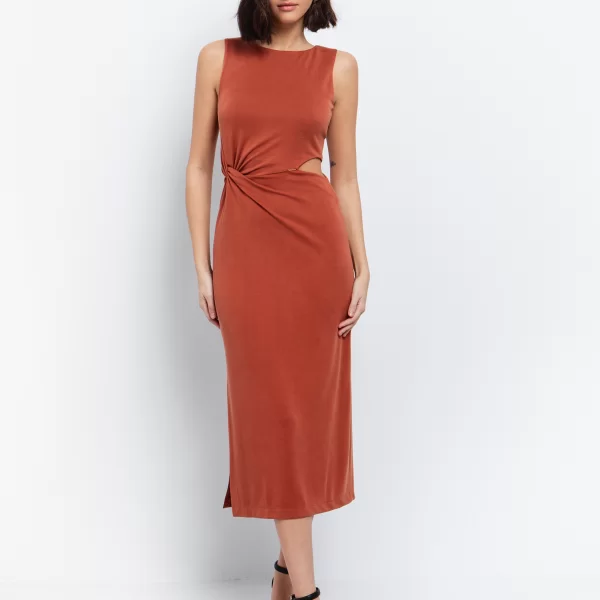 Midi φόρεμα με cut out & κόμπο - ΚΑΝΕΛΙ