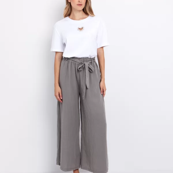 Ankle-length παντελόνα με ζώνη - ΣΚΟΥΡΟ ΜΠΕΖ