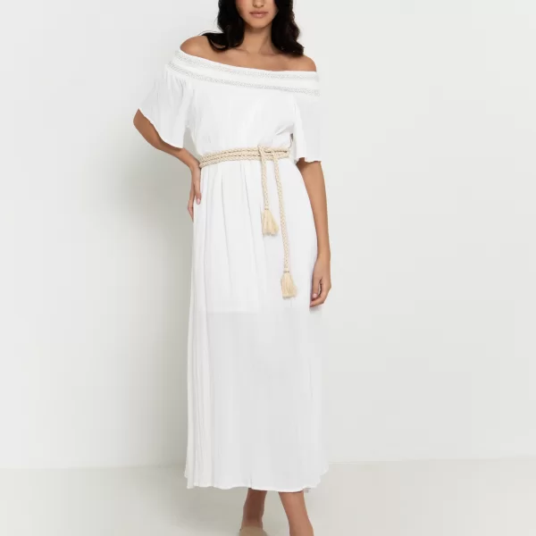 Boho φόρεμα με ζώνη - ΛΕΥΚΟ