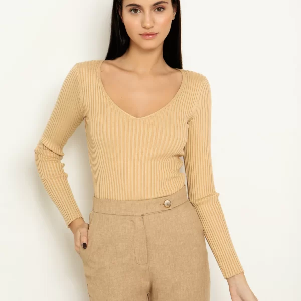 Πλεκτή μπλούζα ribbed - ΚΑΜΗΛΟ